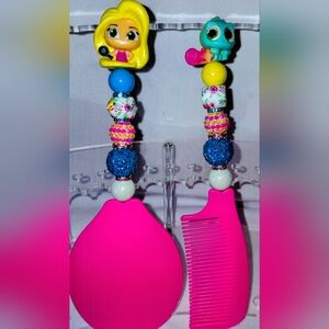 Disney "Rapunzel" Hot Pink Beaded Mirror & Comb Set with Yellow and Blue Accents